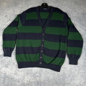 Brandy Melville Striped Cardigan Sweater Navy Green MH320R Oversized Cotton Knit